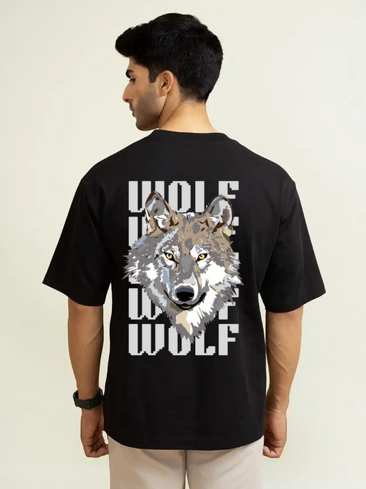West Lane WOLF oversized men short sleeve round neck Black graphic t-shirt