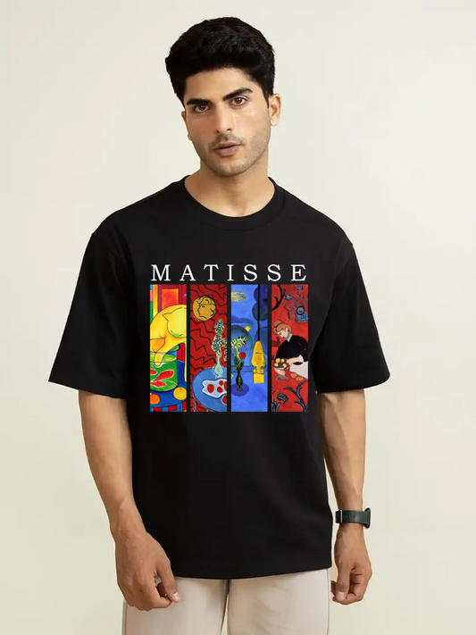 West Lane MATISSE oversized  men short sleeve round neck black graphic t-shirt