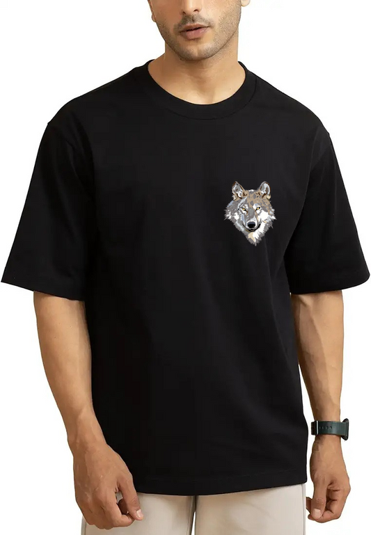 West Lane WOLF oversized men short sleeve round neck Black graphic t-shirt