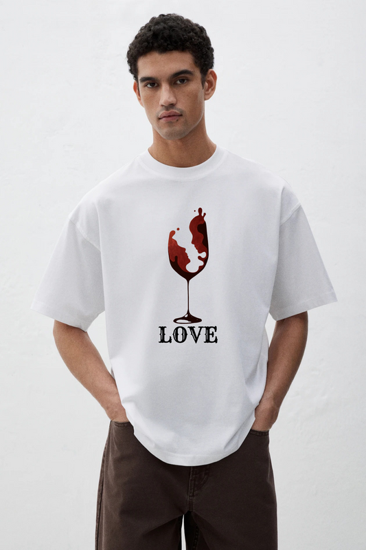 West Lane LOVE oversized  men short sleeve round neck white graphic t-shirt